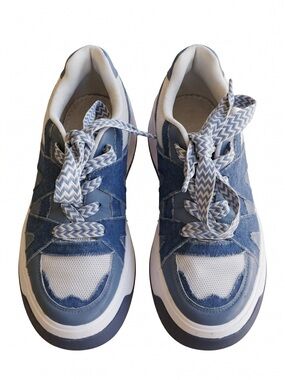 Abata Denim Blue Patchwork Chunky Platform Sneakers Size 9 EUC